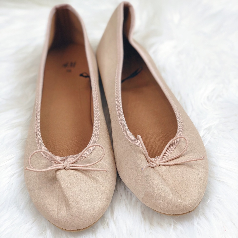 H&M Women's Pink Ballet Bow Flats Size 7 38